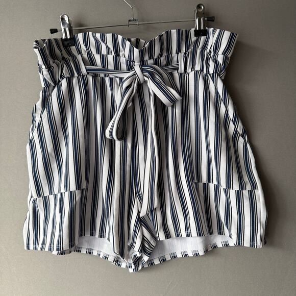 Express sz S‎ blue white paperbag striped shorts NWOT - Picture 1 of 9